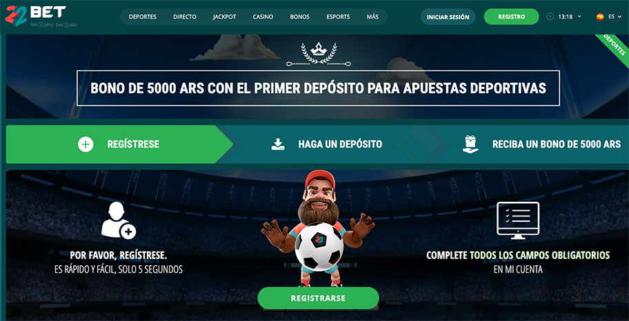 22bet bono deportes apuestas online argentina