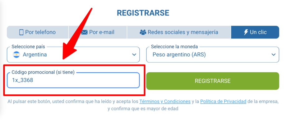 codigo bono 1xbet argentina