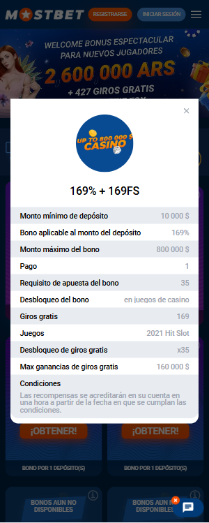 Bono de casino de Mostbet