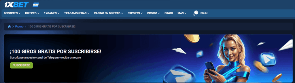 Captura del bono sin depósito de 1xbet Argentina