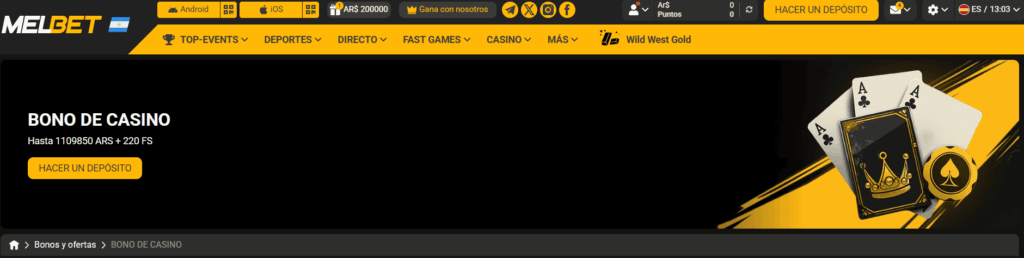 Captura del bono de giros gratis de Melbet