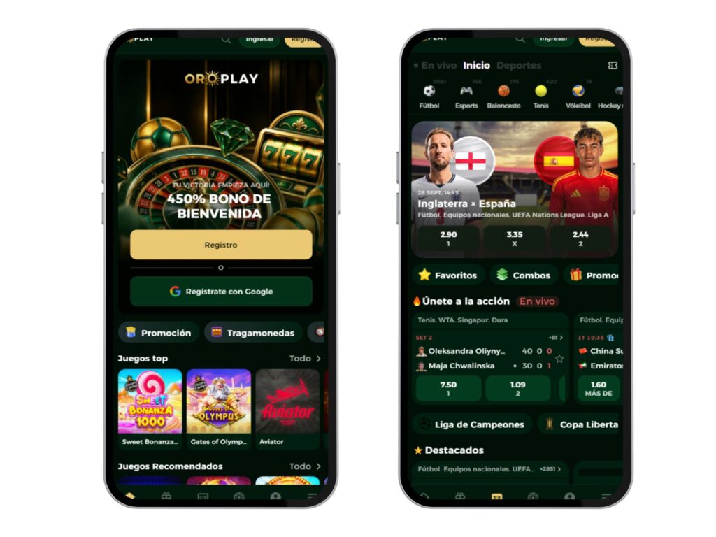 App m&oacute;vil de Oroplay Vista Previa