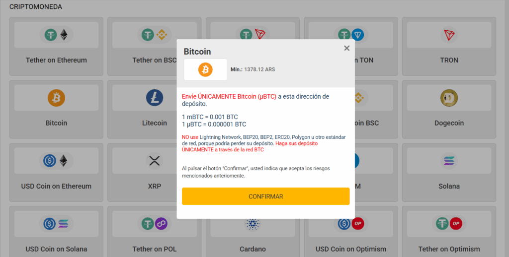 Captura del segundo paso del depósito con Bitcoin en Melbet