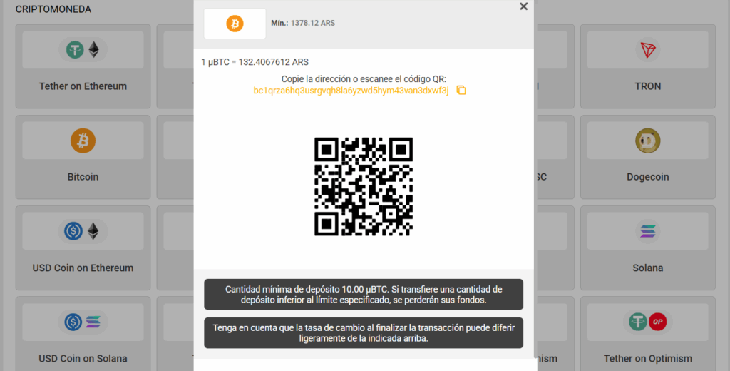 Captura del tercer paso para depositar con Bitcoin en Melbet