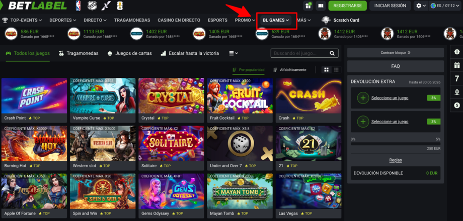betlabel casino seccion bl games