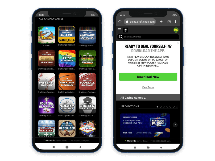 Vista previa de la app móvil del Casino DraftKings apuestas online eeuu