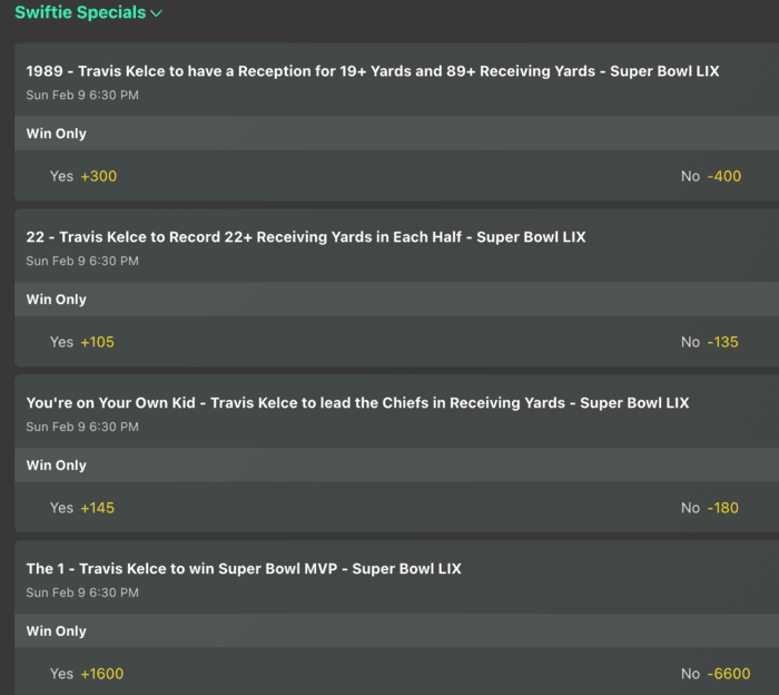 apuestas super bowl swiftie specials bet365