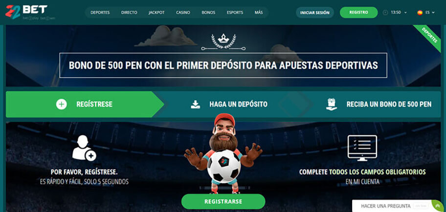 22bet bono deportes apuestas online perú