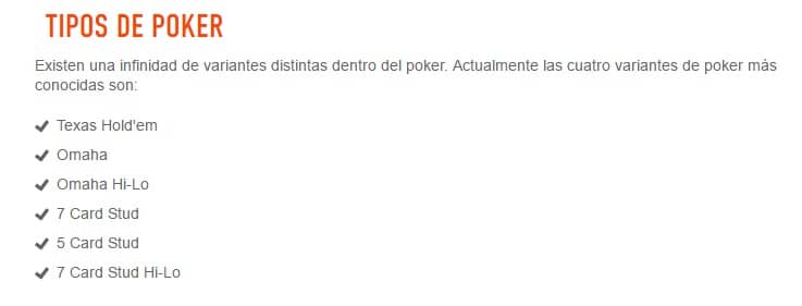 Sportium tipos de poker