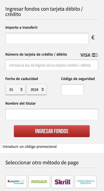 Depósito de fondos Winamax