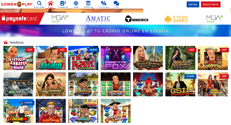 Lowen Play España vista del casino desde la interfaz de la página