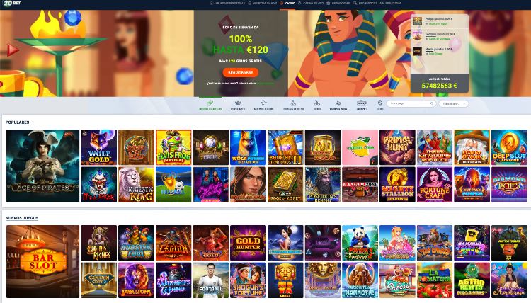 20BET captura de la interfaz de casino online