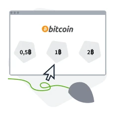 Selecciona BTC como método de pago y escoge el monto a transferir