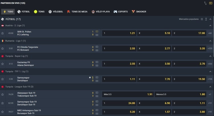 Partidos en streaming en Betano