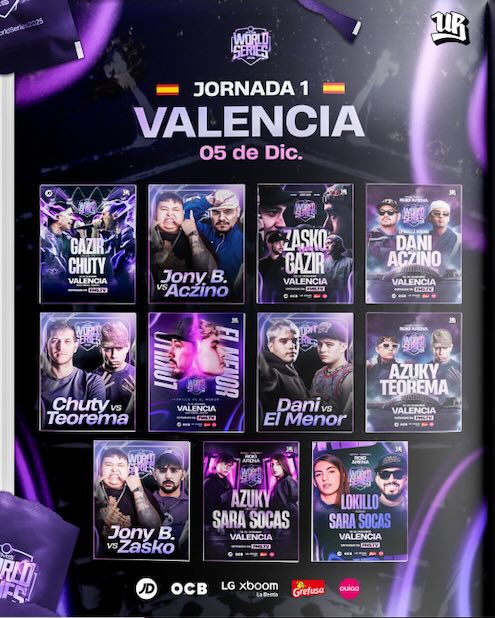 Imagen del cartel de la jornada 1 de la FMS World Series de Valencia - Apuestas Batalla de Gallos