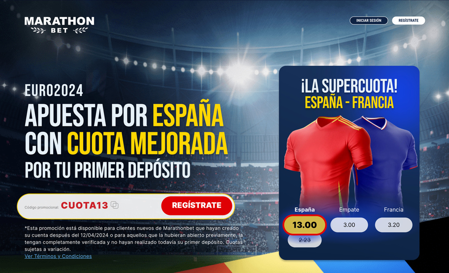 Supercuota a la victoria de España vs Francia en Marathonbet