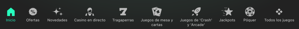 menú secundario casino bet365