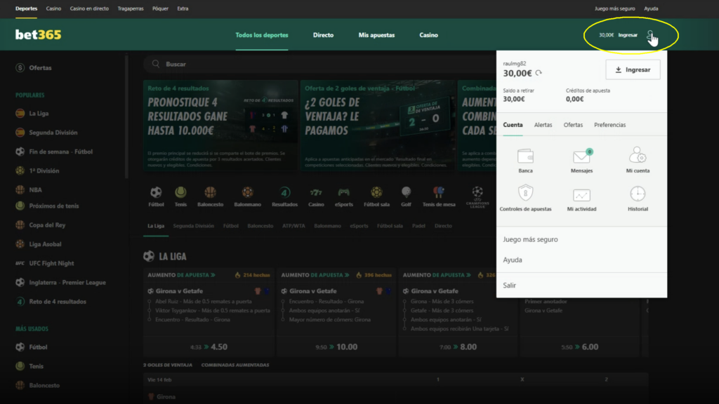 como retirar dinero de bet365 paso 1