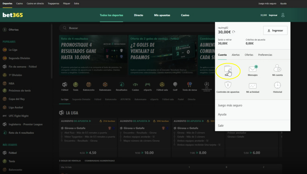 como retirar dinero de bet365 paso 2