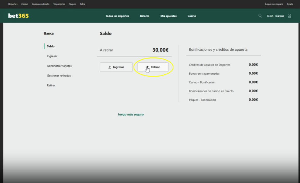 como retirar dinero de bet365 paso 3