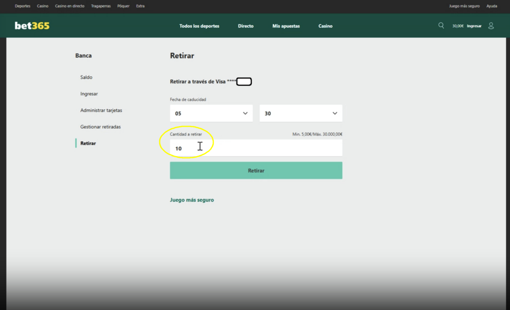 como retirar dinero de bet365 paso 4