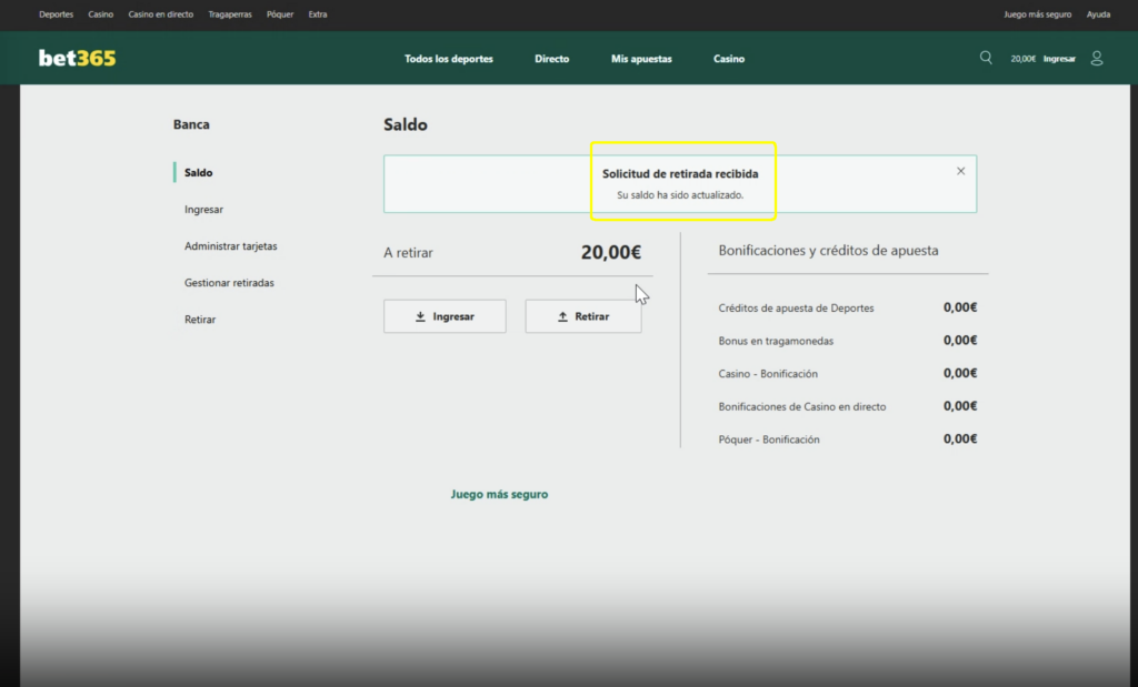 como retirar dinero de bet365 paso 5
