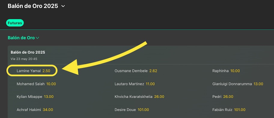 Imagen bet365 cuota apuestas balon de oro Lamine Yamal favorito