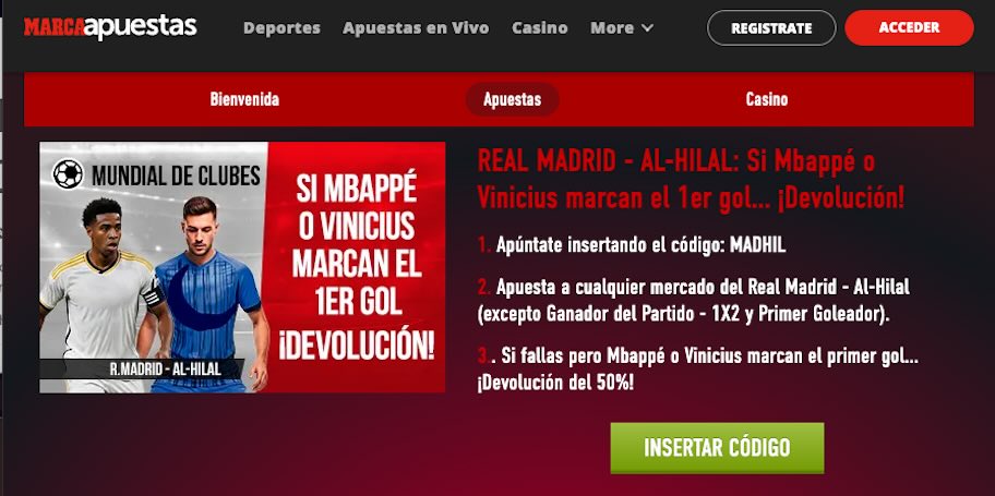 Imagen promo devolución en Marca Apuestas en el Real Madrid vs Al Hilal - Mundial de Clubes de la FIFA