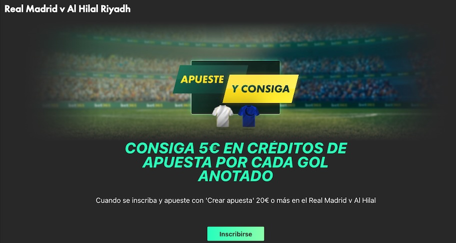 Imagen promo bet365 5 euros por gol en el Real Madrid vs Al Hilal - Mundial de Clubes de la FIFA