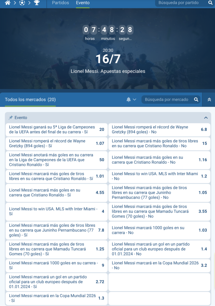 Apuestas Especiales Lionel Messi en 1XBET