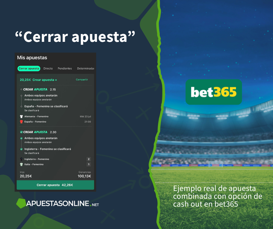 Ejemplo real de apuesta combinada con opción de cash out en bet365: