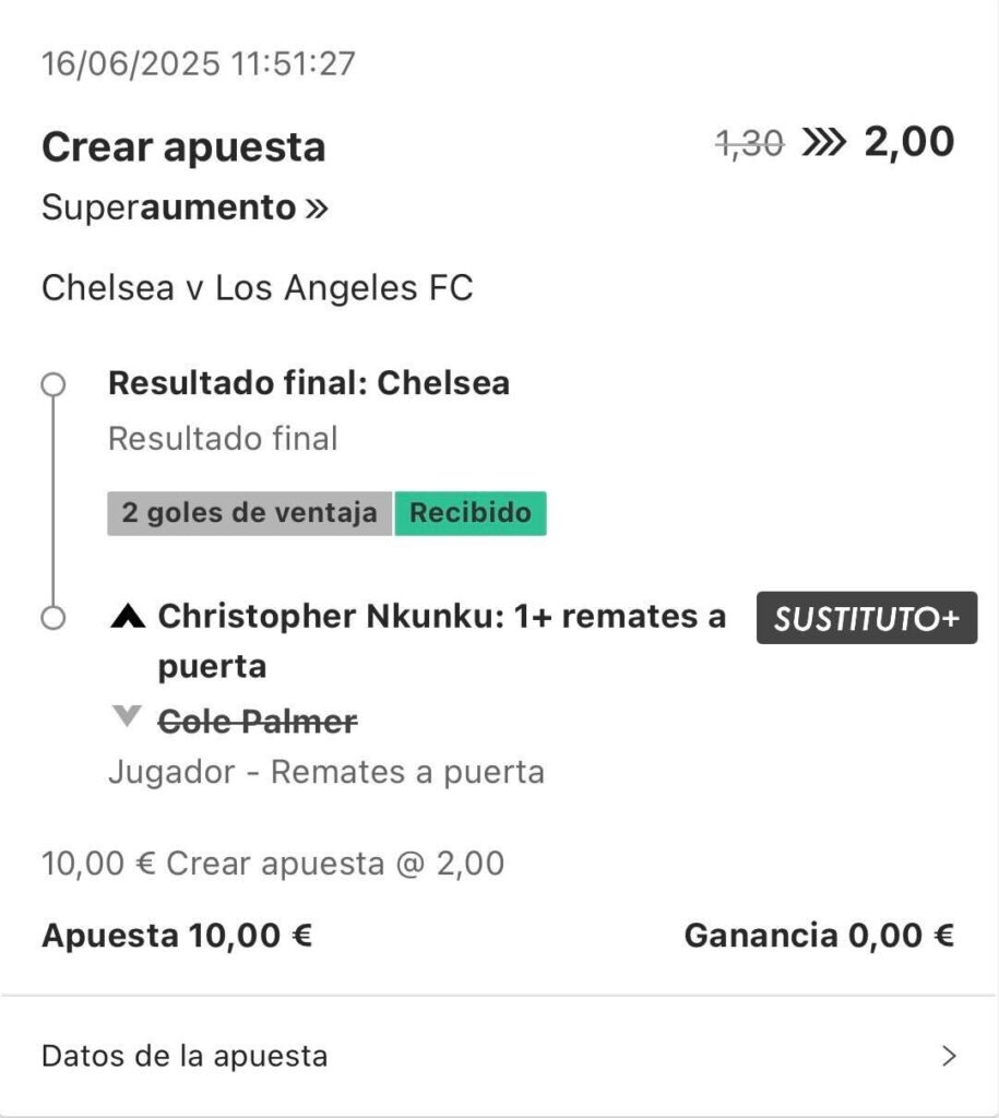 Captura ticket de apuesta bet365 ejemplo garantia por sustitución en Crear Apuesta