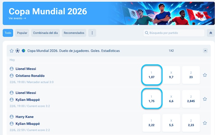 Captura 1xbet apuestas Messi marca m&aacute;s goles que CR7 o Mbapp&eacute;