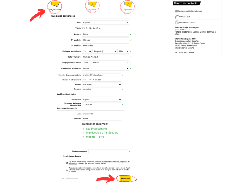 registro interwetten paso 2