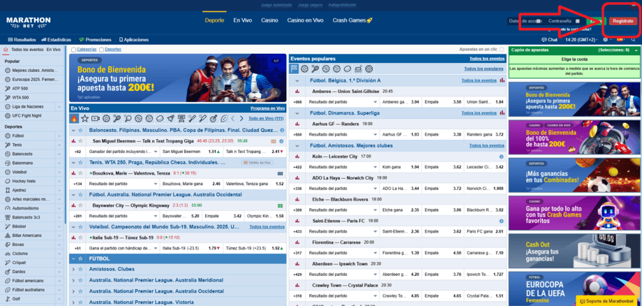 registro marathonbet paso 1