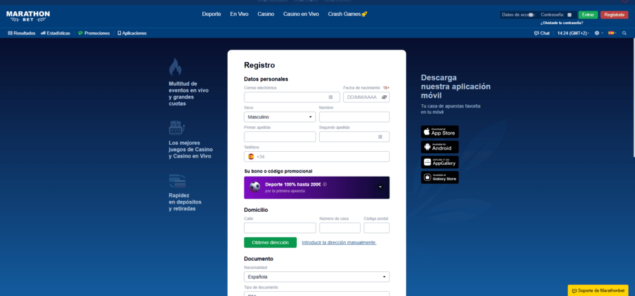 registro marathonbet paso 2