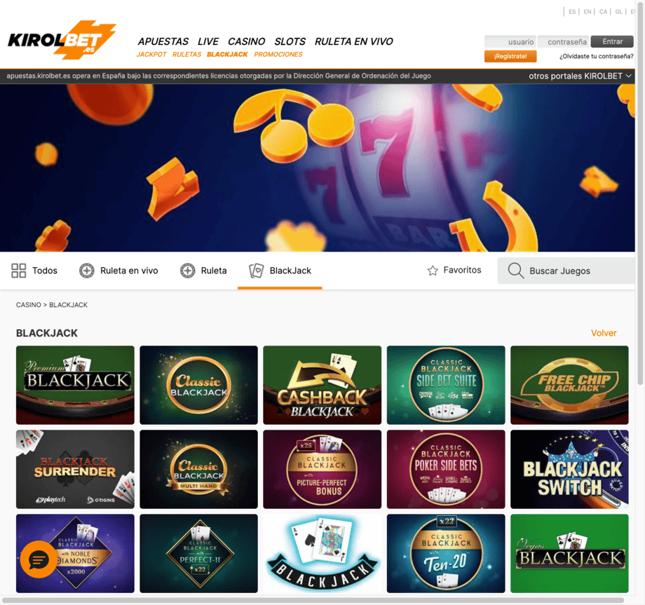 kirolbet casino sección blackjack online
