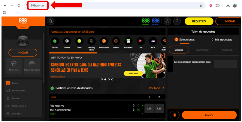 registro 888sport paso 1