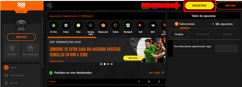 registro 888sport paso 2