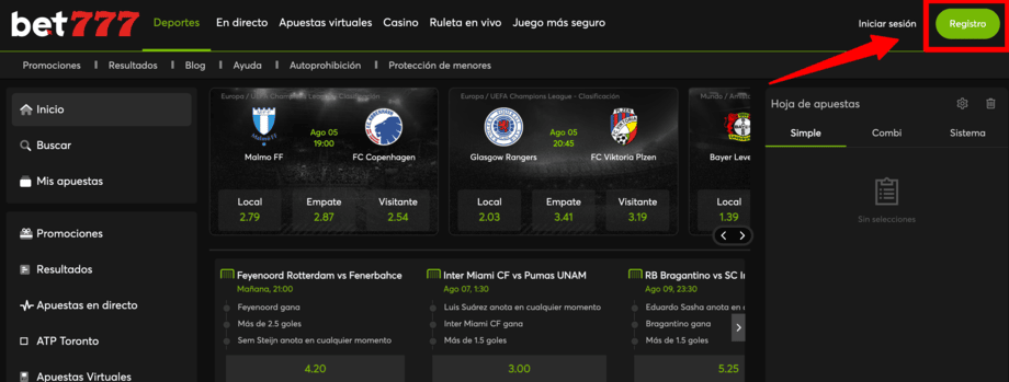 registro bet777 paso 1