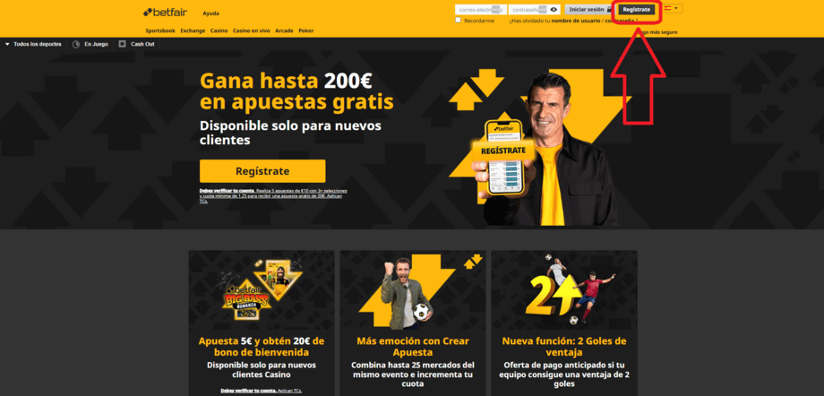 registro betfair paso 1