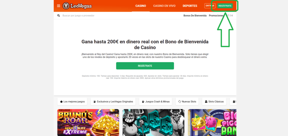 registro en leovegas paso 2