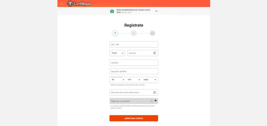 registro en leovegas paso 3