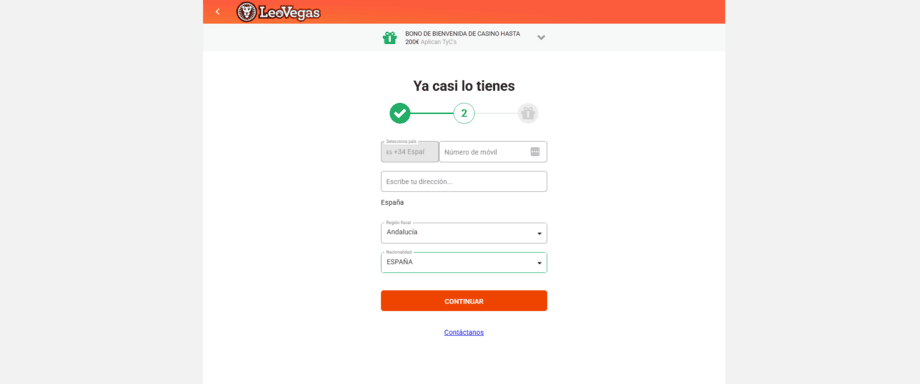 registro en leovegas paso 4