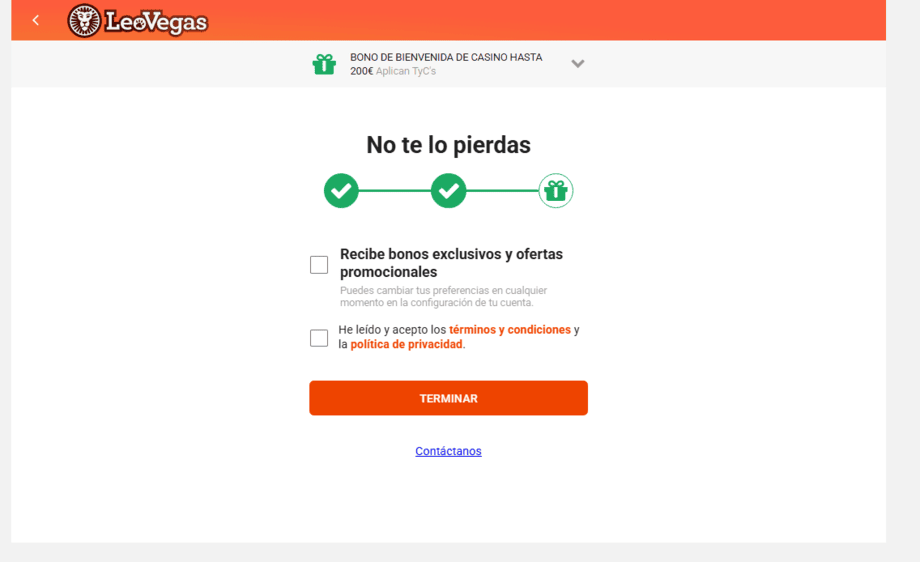 registro en leovegas paso 5