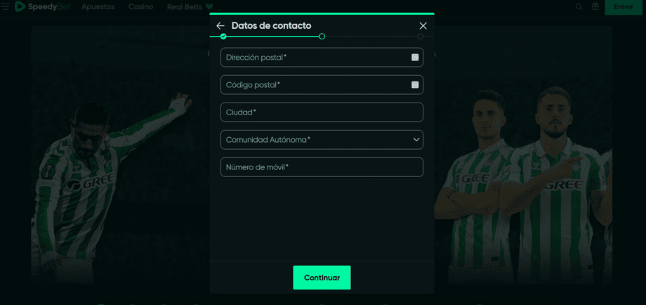 registro speedybet paso 6