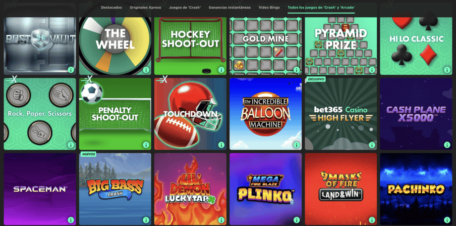 bet365 casino sección juegos crash instant games