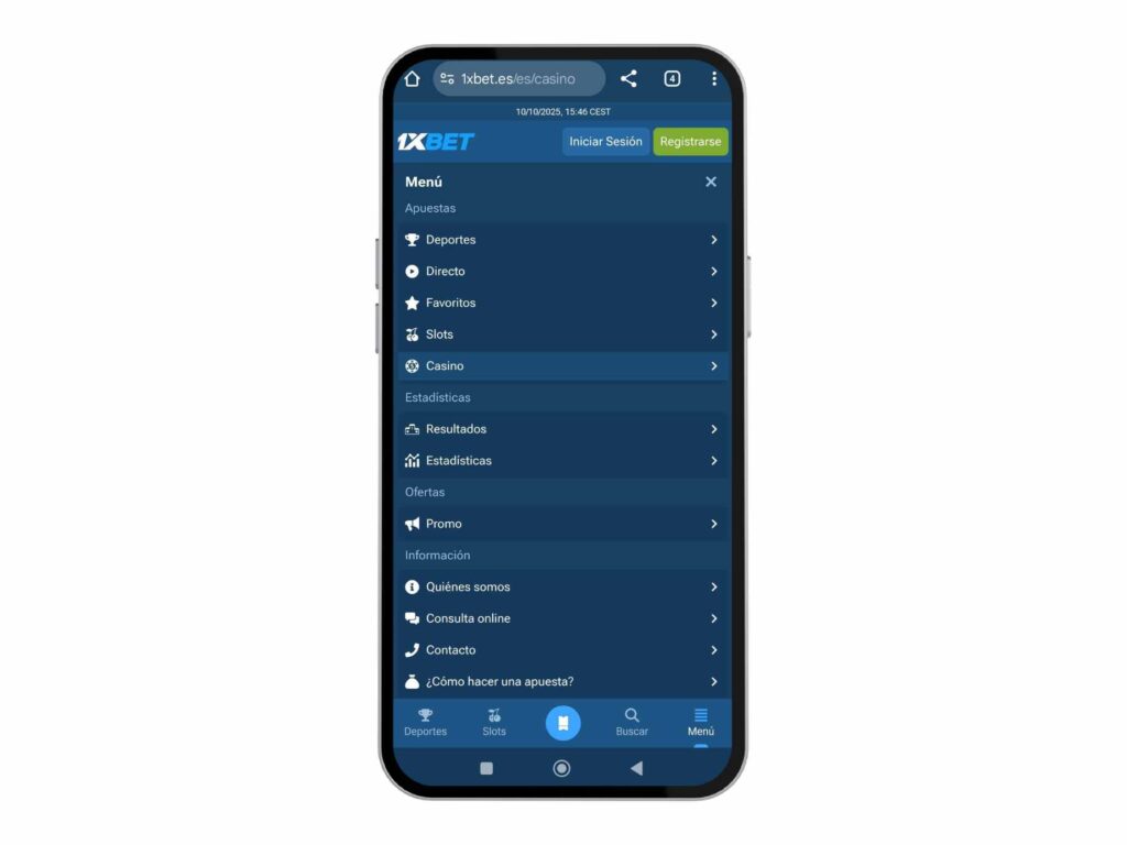 1xbet casino vista previa movil 2