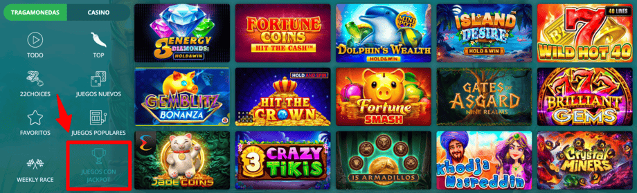 22bet casino slots con jackpot
