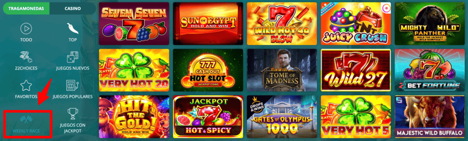 22bet casino slots weekly race